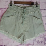 Free People  WE THE FREE FADED GREEN CUTOFF PAPERBAG HIGH WAISTED JEANS SHORTS M Photo 0