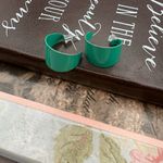 Vintage Green Enamel Half Hoop Earrings 80s 90s Retro Minimalist Photo 6