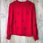 Maison Jules Size XXS Black & Red Long Sleeve Mock Neck Heart Print Blouse Photo 1