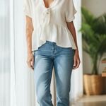 Neiman Marcus New  Ivory Tie-Front Blouse Photo 0