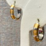 14k Italy Gold Silver Tone Hoop Earrings Textured Stripe Italian Hoop Earrings Photo 2