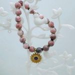 Pink Beaded Bracelet w/ Sunflower Charm Photo 0