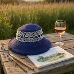 Vintage Union Made Blue & White Floral Lace Hat Photo 1