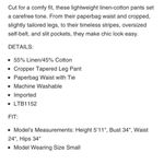 Beach Lunch Lounge Linen Blend Giavanna Sailing Tan & White Pants XS Photo 9