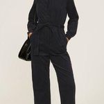 A.P.C. Justine Navy Blue Corduroy Long Sleeve Button Front Jumpsuit Size S Black Photo 0