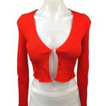 ZARA Red Ribbed One Button Long Sleeve Stretch Knit Cardigan Sweater Crop Top S Photo 0