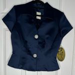 WATTERS AND WATTERS NWT Vintage Navy Satin Dress Top Rhinestone Buttons Size 10 Blue Photo 0