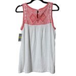 Crown & Ivy  size medium white sleeveless tank button close back embroidered NWT Photo 9