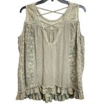 POL Tie Dye Sleeveless Grey Eyelet Faux Pearl Accent Top Blouse Large Photo 3