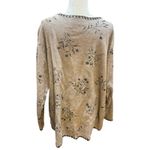 Floral Print V Neck Long Sleeve Top, Relaxed Fit, Casual Everyday Style Tan Size XXL Photo 3