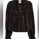 Farm Rio NWOT Metallic stripes and ruffle shirt Sz Large Photo 4