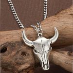 Silver cow skull head with silver chain! New unisex Photo 0