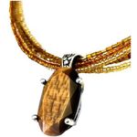 Premier Designs MULTI STRAND NECKLACE Gold Bead & Brown Stone Pendant 16-19" PD Photo 1