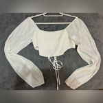 12th Tribe  White Balloon Sleeve Crop Top Blouse with Tie size medium NWOT Photo 1