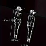 Girl Skeleton W/ Bow Silver Tone Pierced Earrings NEW! Photo 3