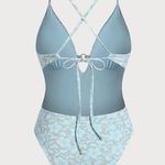 Light Blue Textured One Pieces Swimsuit Green Size M Photo 6