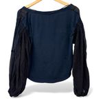 Free People  S Top Blouse Tee Light Magic Henley in Deepest Navy Puff Sleeve Photo 4