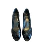 Stuart Weitzman  Black Peep Toe Heels Sandals Leather Perforated Size 8.5 Women's Photo 1