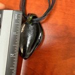 Green Brown Murano Style Glass Teardrop Pendant Necklace‎ Black Ribbon Cord Boho Photo 9