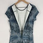 Tyler Boe Fit & Flare Dress Womens 4 Blue Crocodile Alligator Print Cap Sleeve Photo 9