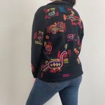 Chico's  Vintage Black Multicolor Wool Embroidered Aztec Animals Button Up Jacket Photo 1