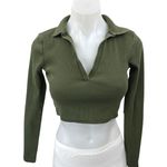 ZARA Women's Green Rib Knit Long Sleeve Collared Cropped Pullover Sweater Top M Photo 0