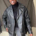 ZARA  Washed out Black Distressed Faux Leather Moto Jacket Size Large Photo 1