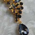 Stunning Statement Gold Smokey Grey Crystal Brooch Pin Photo 4