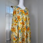 Vintage ‘70s Yellow, Orange & Blue Cap Sleeve V Photo 3