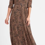 easel Brown and Black Leopard Cheetah Patterned Button Up Long Sleeve Maxi Dress Photo 0