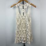 Cream‎ Ivory Open Knit Floral Boho Racerback Tank Top Photo 3