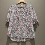 MELLODAY Ruffled Floral White Blue Smocked Blouse Size Large High Low Boho Photo 1