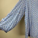 Grand & Greene Shirt Women Large White Blue Printed Balloon Sleeve Blouse Bloom Photo 5