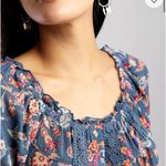 Daytrip Size M Flowy Foral Wide Neck Top Blue Gauze Paisley Floral Boho Textured Photo 4