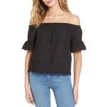 Madewell Eyelet Off-the-Shoulder Ruffled Short Sleeve Top in Black Size Large Photo 2