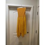 Anthropologie  Dress Womens XS Yellow Smocked Bodice Hanky Hem Strapless Boho Photo 1