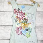 Vintage Y2K Hooded Sleeveless Embroidered Graphic Print Top Women’s Size Medium Blue Photo 0