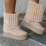 These Three Boutique Nude/tan/cream color platform Fur boot Photo 4