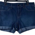 Faded Glory  Shorts Women's Size 14 34x4.5 Dark Wash Denim Cuffed Stretch Photo 0