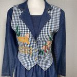 Prairie Cottagecore Denim Dress L Womens Blue Embroidered Garden Vest Donna USA Size L Photo 1