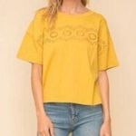 Hem & Thread  Cotton Cropped Top with Eyelet Detail in Mustard Yellow - Size L Photo 0