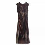 ZARA  NWT Printed tulle mesh fully lined fitted ruched midi dress Photo 6