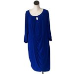 Connected Apparel NWT Stunning Royal Blue Draped Rhinestone Keyhole Neckline Midi Dress SZ-24W Photo 1