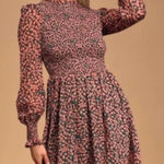 Lulus Lulu’s floral forever green and pink smocked skater dress long sleeve size large Photo 0