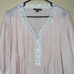 Chelsea & Theodore Woman Boho Cottagecore Striped Pink White Lace Crochet Blouse Size 2X Photo 1