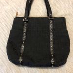 Michael Kors  Signature Tote Canvas Handbag Black LOGO Shoulder Bag Purse Gold Photo 3