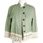 ZARA Tassel Pom Crochet Fringe Boho Utility Jacket Green Size XS Photo 4