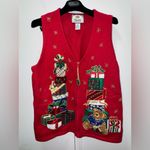 Tiara International  Zip Vest Medium Red Not Ugly Christmas Sweater Photo 1