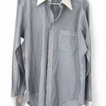 VINTAGE Oscar De La Renta M Oversized Men Stripped Horizontal Button Up Shirt Blue Size M Photo 0