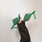 ZARA NWT Green Rhinestone Mesh Mule Heels Photo 2